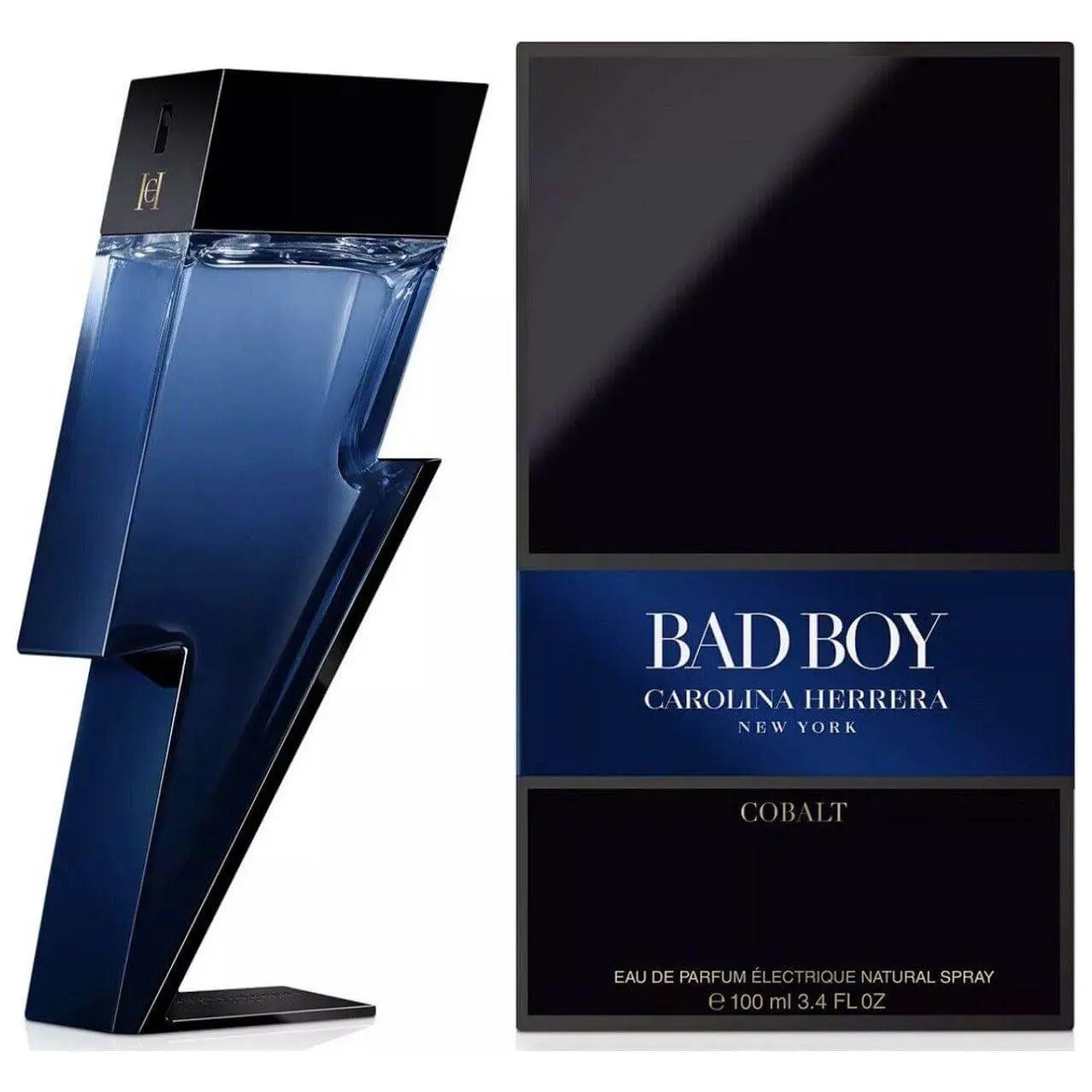 Men's Carolina Herrera Bad Boy Cobalt Electrique EDP Spray, 3.4 fl oz, 2022 Launched Woody Wild Fragrance with Cedar, Truffle & Uplifting Center Notes, Modern Scent Blend