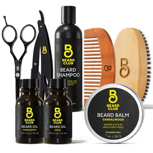 Beard Grooming Kit with Wood Brush, Wood Comb, Sandalwood Oil, Cedar Oil, Shampoo, Straight Edge Razor, Beard Trimming Scissors, Sandalwood Balm Beard Grooming Kit with Wood Brush, Wood Comb, Sandalwood Oil, Cedar Oil, Shampoo, Straight Edge Razor, Beard Trimming Scissors, Sandalwood Balm