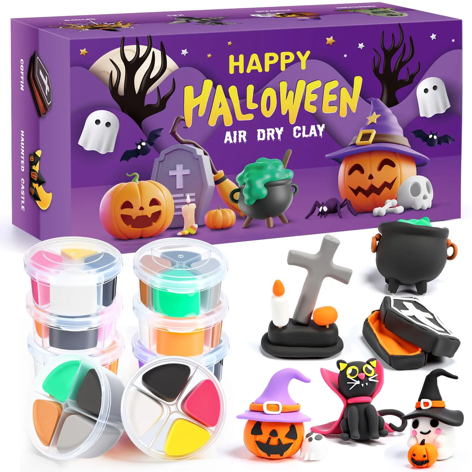24 Pcs Halloween Air Dry Clay Modeling Kits with Tutorial - DIY Xmas Gifts for Students, Holiday Party Favors, Goodie Bag Fillers for Santa Snowman Arts and Crafts, Modeling Clay