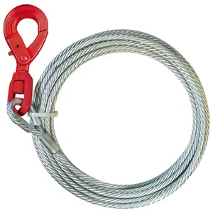 VULCAN Winch Cable - Self-Locking Swivel Hook - Galvanized Steel Core - 3/8 Inch x 50 Foot - 14,000 Lbs. Minimum Breaking Strength Heavy Duty