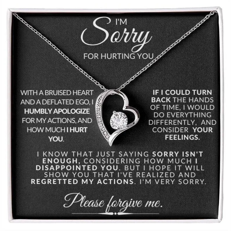 I'm Sorry for Hurting You Necklace, Forever Love Heart Necklace, Please Forgive Me Necklace with Message Card, Apology Forgiveness Gift