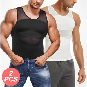 2PCS Men's Compression Shirt, Tummy Control Vest, Compression Tank Top, Tight Tummy Underwear Tank Top Shapewear Seamless
