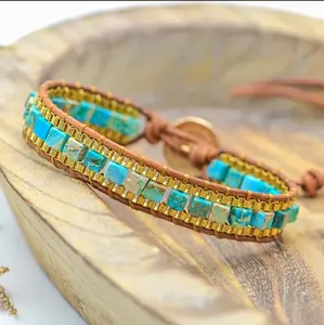 Natural Crystal Bracelet Turquoise Beads Handmade Healing Reiki Chakra Women Bangle Cuff Bracelet