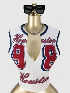 ZESTY Urban Summer Vacation Outfit Sexy Cropped Sleeveless T-Shirt with Number Print Street Style Y2K Graphic Tees