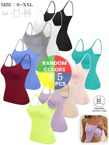 Women's Tank Top with Bra Padding, Adjustable Straps, Sleeveless, Slim Fit, Casual Style, All Seasons, Plain Design, Organic Textile