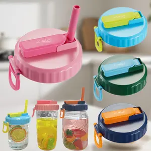 4 Pack Wide Mouth Mason Jar Lids with Flip-Up Straw Leak-Proof Covers for Drinking or Storage Fits Ball & Kerr Mason Jars Dishwasher Safe BPA-Free Plastic Non-BPA Free Drinkware