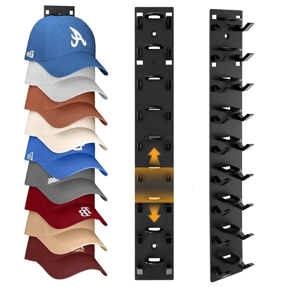 2 Pack Hat Organizer Baseball Caps Cowboy Strong Adhesive Hat Rack for Wall Multilayer Hat Storage Display Holder Wall Mounted Hat Hooks Hold up to 18 Hats for Closet Door and Bedroom coat hoodie holder Hanging