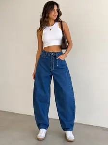 Denim Hight-Waisted Barrel Jeans Stretch Fabric