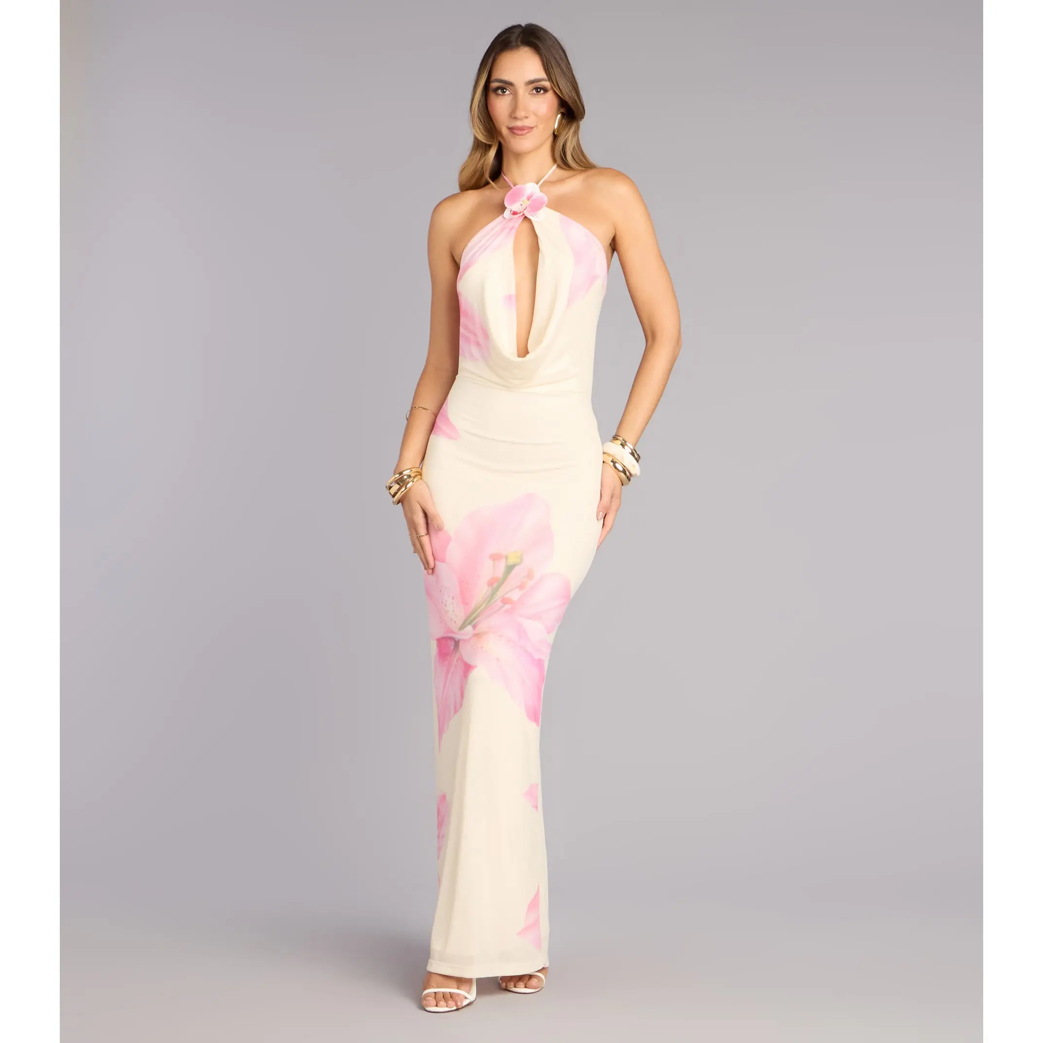 slim fit dress slacks Hera Green Extreme Plunge Maxi Dress With Ruched Detail – Club L London main image 0