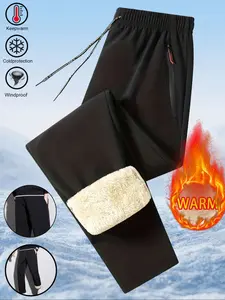Men's Warm Fleece-Lined Thermal Pants, Zipper Pockets, Thickened Winter Warmth, Straight-Leg Casual Sports Pants for Hiking, Outdoor Training, Sports Bottoms, Fitness Pants