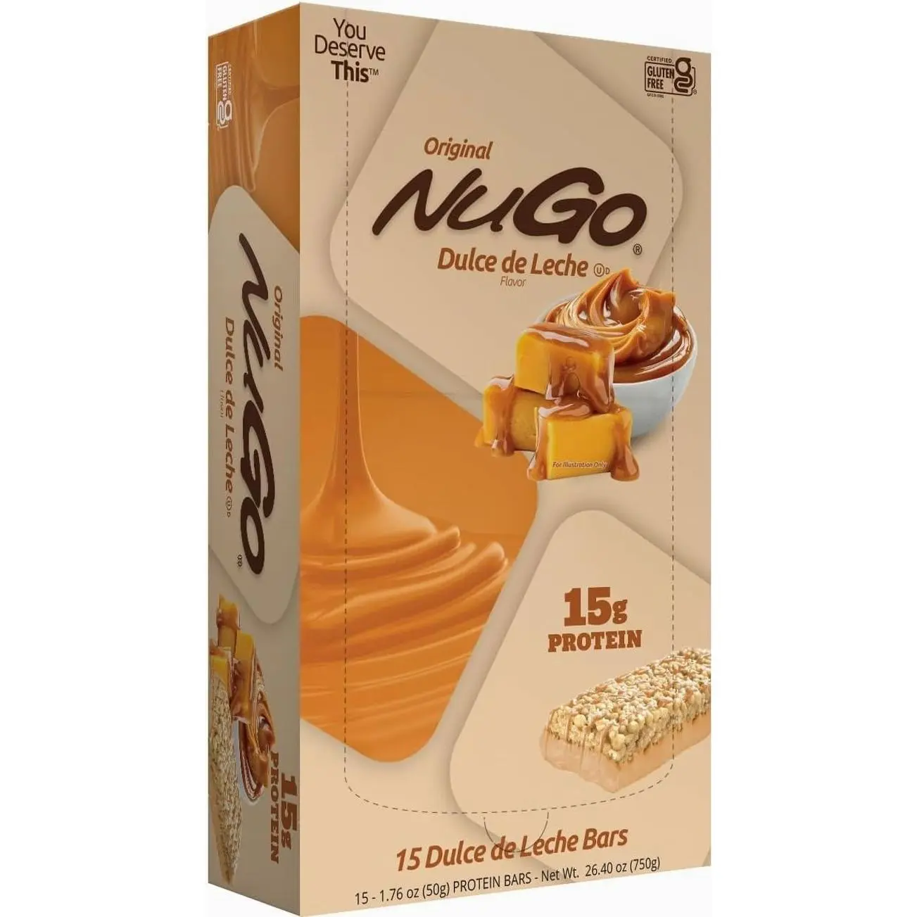 NuGo Protein Bar, Dulce De Leche, 15g Protein, Gluten Free, 15 Count