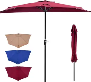 Half Umbrella Outdoor Patio，9 FT scalloped Patio Umbrella with Easy Crank, Sun Half Patio Umbrella for Patio, Market, Garden, Balcony