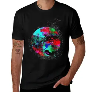 Abstract Vibrant Neon Splash Graphic Tee - Artistic Watercolor Circle T-Shirt in Black & White - 100% Premium Cotton Unisex Fit S to 5XL