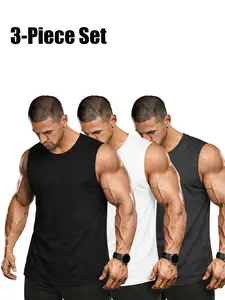 3-Pack Men's Fitness Tank Tops, Sleeveless Gym Tops, Loose Fit Muscle-Enhancing Sleeveless Shirts, Quick-Dry Sports Training Wear, Running Apparel, Sleeveless Activewear
