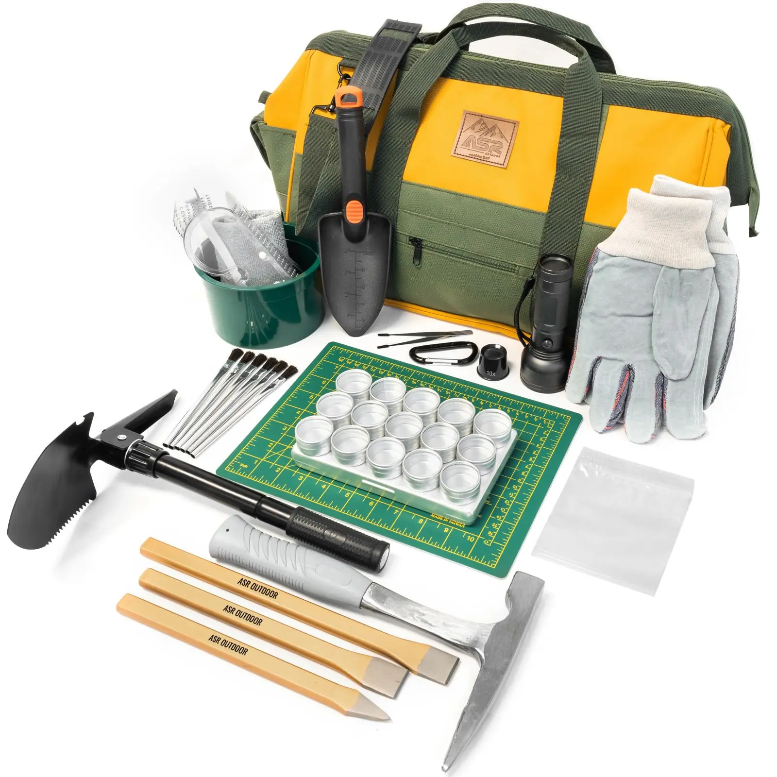 ASR Outdoor 49pc Complete Geology Rock Hounding Equipment Kit with Premium Treasure Finds Tool Bag