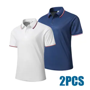 Summer Men's Ice Silk Polo Shirt Color Block Collar Business Casual Short Sleeve Quick Drying Breathable 2PCS
