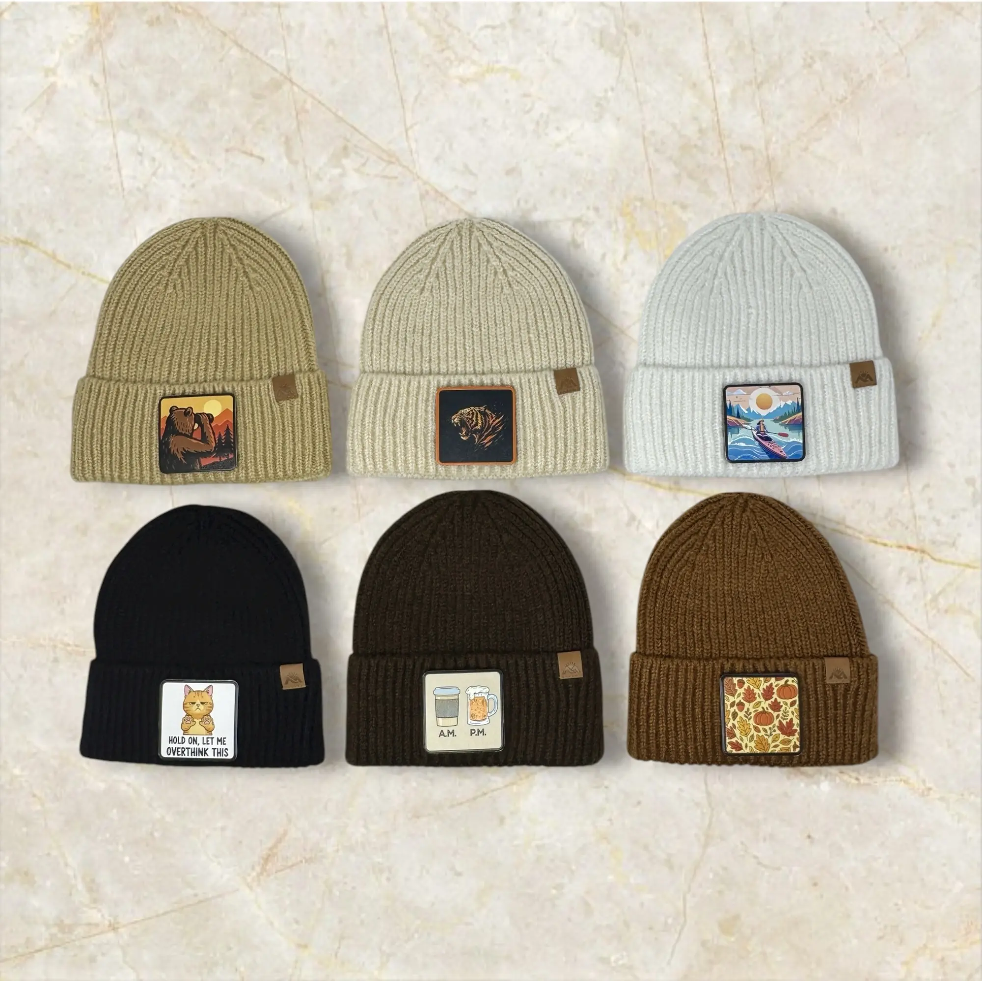 Wool Blend Beanie with Embossed Patch, Knit Cap, Cozy Winter Gift for Men and Women