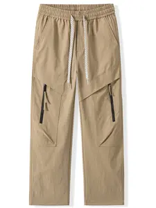 Men's American Style Workwear Pants, Elastic Waist, Zipper Pockets, Comfortable Fabric, Available in Light, Camel