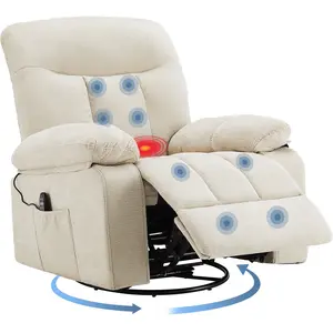 Swivel Rocker Recliner Chair with Massage and Heat, Adjustable Recline, Chenille Fabric