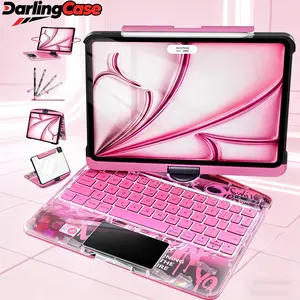 DarlingCase 360° Swivel iPad Keyboard Case - Y2K Style Transparent Cover for 10.9-inch iPad (10th Gen, 2022) & 11-inch iPad (11th Gen, 2022), A16 (2025) - Sleek Cyberpunk Design with Wireless Keycaps and Magnetic Attachment Tablet Casing Durable