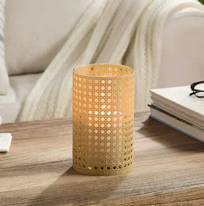 8 Decorative Glass Hurricane Pillar Candle Holder in Brown Rubber Woven