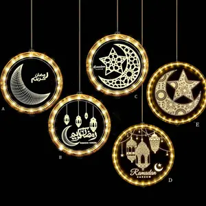 1pc 24cm Eid Ramadan Lights Moon Star Castle Eid Mubarak Ramadan Decorations Window LED Fairy Lights for Wall Bedroom Party