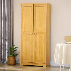 67-in Tall Pinewood Kitchen Pantry Storage Cabinet - Freestanding Buffet Sideboard with Solid Wood Doors, Adjustable Shelves - Spacious Hutch for Organizing China, Table Linens, Serveware - Ideal for Farmhouse, Kitchen