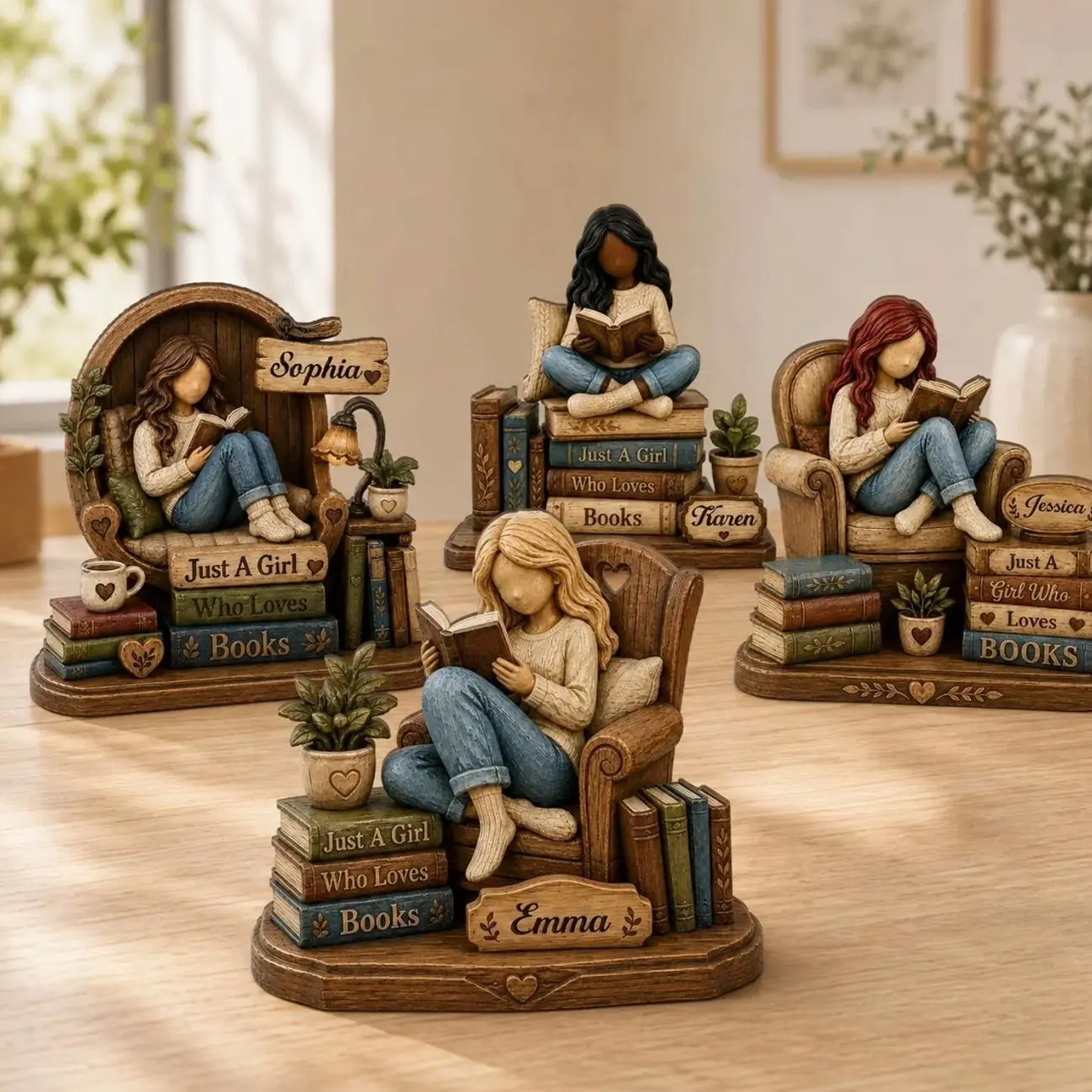 Personalized Wooden Book Lover Block, Just A Girl Who Loves Books Wooden Figurine, Book Lover Gift, Library Decor, Reader Shelf Decoration