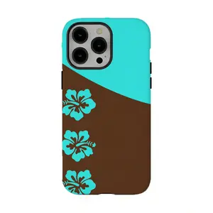 Teal Hibiscus Phone Case ,Brown & Turquoise Hawaiian Aesthetic Protective Cover,For iPhone 17 Pro Max 16 15 14 13 12 11 for Samsung S21 S22 S23 S24 S25 Phone Case|Gift for him and her,Phone Accessories