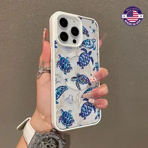 Cute Turtle Shell Pattern Magnetic Phone Case Supports Wireless Charging for iPhone 15 16 14 Pro Max 13 12 11 Plus Shockproof Non Slip Protection Silicone Transparent Acrylic Cover Cellphone Protective Protector Casing Smartphone