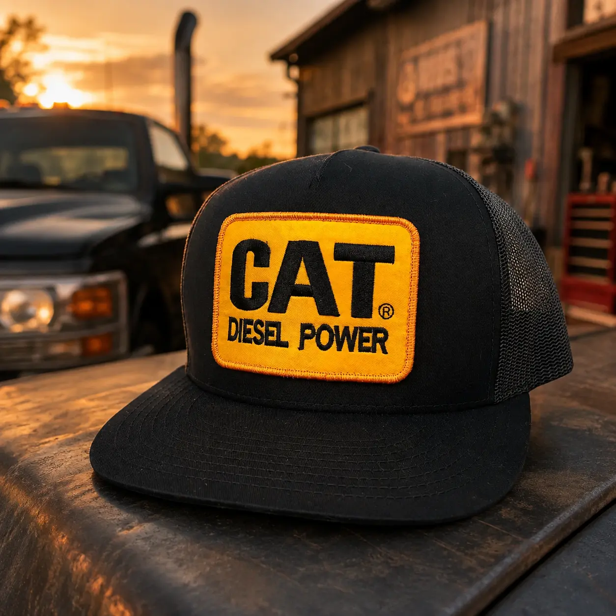 [BEST SELLER 2026] CAT Diesel Power Trucker Hat, Caterpillar Patch Snapback Cap, Black Mesh Back Hat, Heavy Equipment Workwear Hat, Mechanic Gift for Men