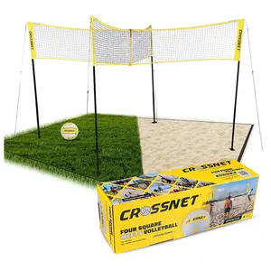 Vivere CROSSNET 4 Square Outdoor Volleyball Game Net Set with Ball, Yellow/White