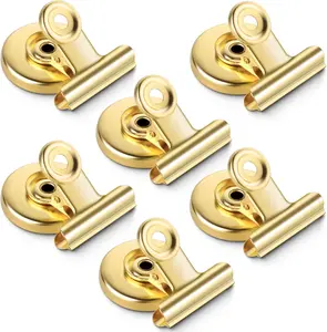 6 Pack Magnetic Clips Heavy Duty, Magnet Clips for Fridge, Refrigerator Magnets, Strong Magnetic Clip,Scratch Free Magnets with Clip for Refrigerator, Whiteboard, Classroom, Locker(Gold)