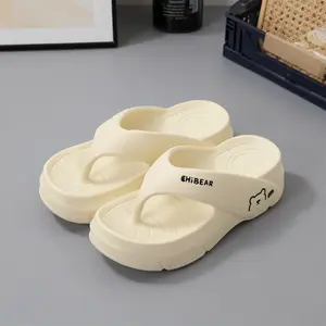 Women's Fashion Height Increasing Flip Flops, Cute Bear Pattern - EVA Material, Casual Comfortable Breathable Non-slip Slippers, Beach, Home Sandals, Suitable for Indoor and Outdoor Wear, Versatile Soft Slippers, Walking Shoes Black