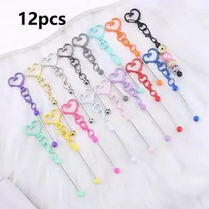 12 Piece Heart Keychain Set, DIY Keyring Making Materials, Silver Color Metal Beads Blank Keychains, for Beaded Keyrings, Connectors, Decorations Accessories, Trendy Cute Keychain