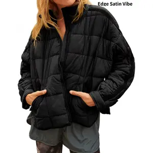 Women's Quilted Down Jacket Lightweight Zipper Short Padded Coat with Pockets