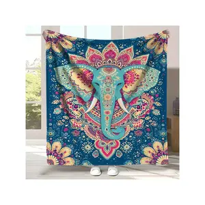 [Soft Vintage Mandala Blanket] Soft Knitted Vintage Mandala Elephant Design Flannel Throw Blanket | 100% Polyester Digital Print, All-Season, Multipurpose Warm Quilt For Bed, Sofa, Home Decor, And Travel – Machine Washable-30*40in