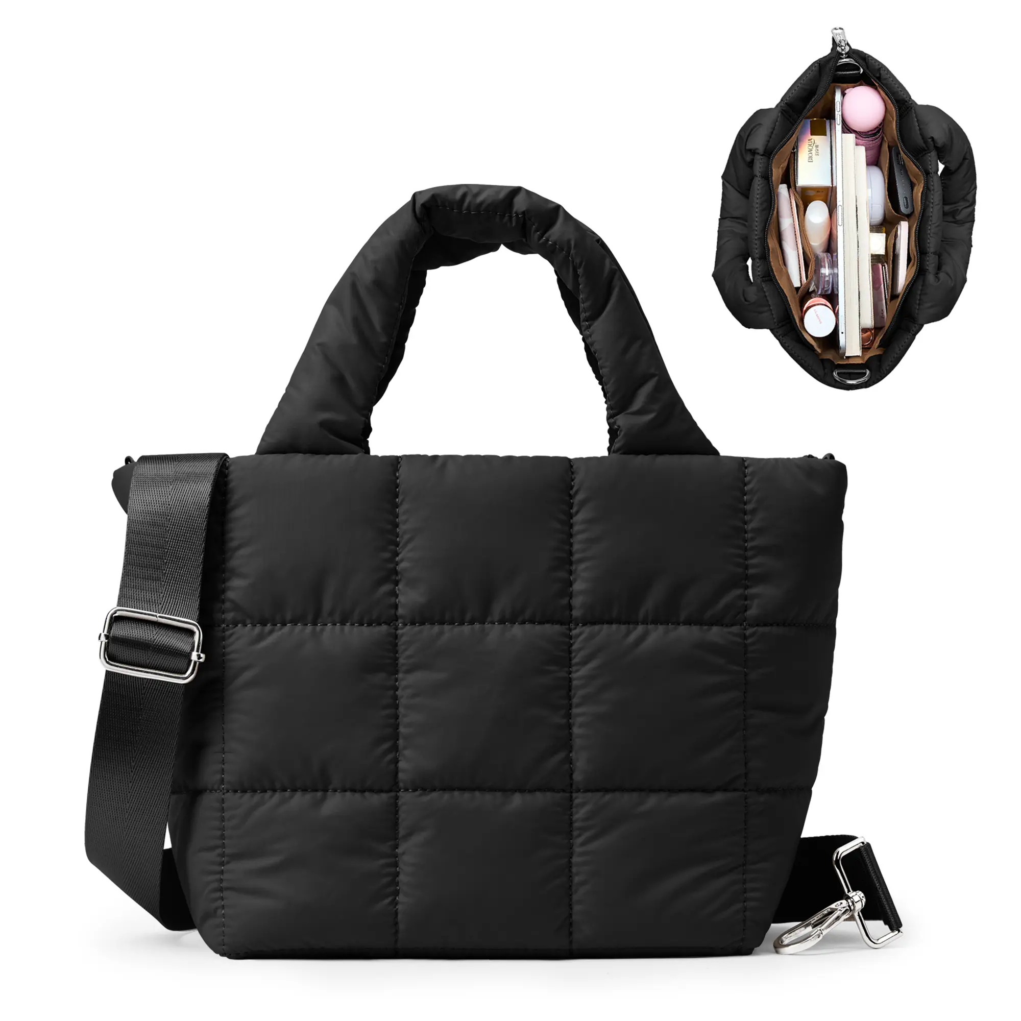 KALIDI Women's Quilted Puffy Tote Purse - Lightweight Multi-Layer Nylon Casual Handbags, Adjustable Strap Tote Bags for Shoulder Carry, Zip, Everyday Carry, Athletic, Street, Lightweight For Daily Carry