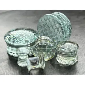 PAIR of Stunning Holographic Dragon / Fish Scale Design Pyrex Glass Plugs - Gauge 2g (6mm) thru 1" (25mm)