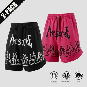 Gothic Flame Letter Print Casual Shorts, Soft Breathable Y2K Streetwear Loose Fit Shorts，Streetwear Shorts，Y2K Punk Loose Fit Shorts, Elastic Waist Gothic Letter Flame Print Casual Streetwear Shorts