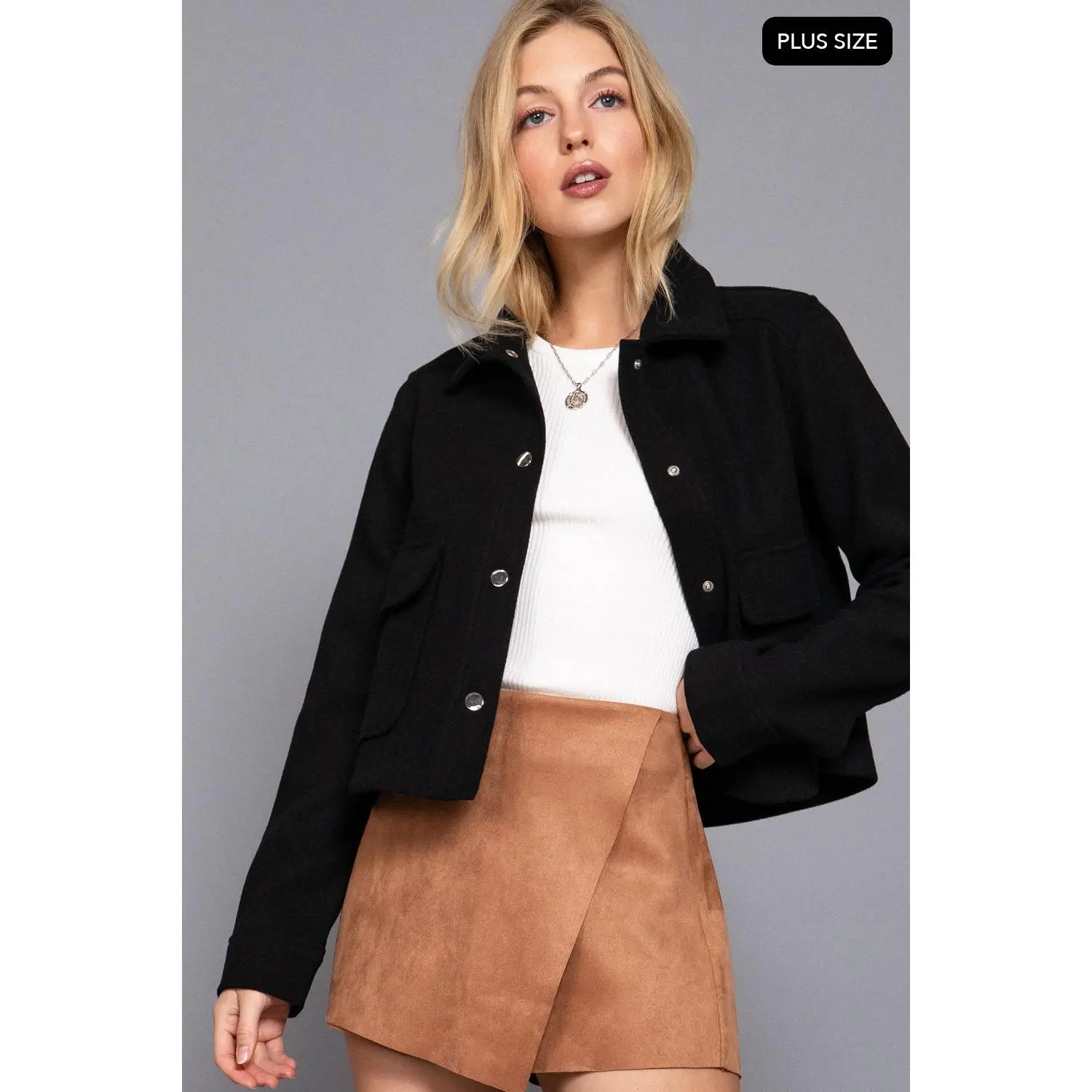 Curvy Fit Long Slv Closure Soft Felt Jacket