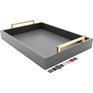 Decorative Coffee Table Tray - Ottoman Tray - Breakfast, Drinks,  Serving Tray - from Farmhouse to Modern - Matte Finish - Brushed Champagne  Handles - Charcoal
