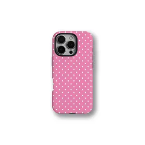 Hot Pink White Polka Dots Case - Retro Dotted Design |   Military-grade shockproof protection, Compatible with iPhone 17 16 15 14 13 12 11 X Plus/Air/Pro Max/Pro & Samsung Galaxy Series, Tough premium Phone Case . Protective Cellphone