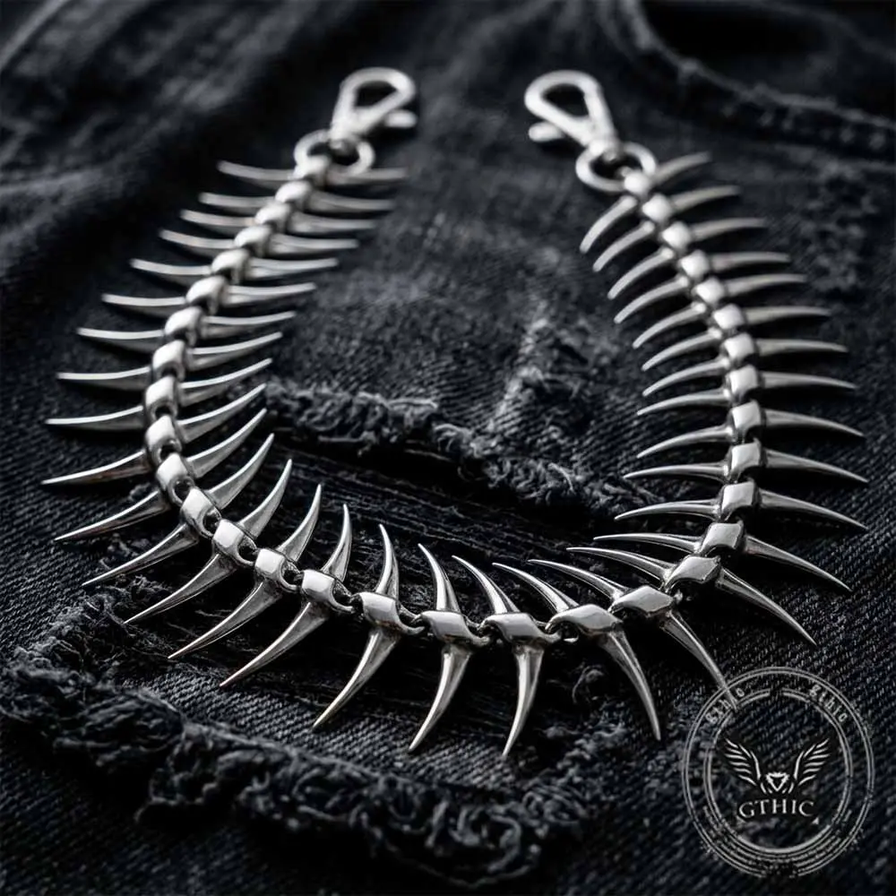 GTHIC Dark Punk Skeleton Fishbone Spiked Alloy Pants Chain Cool Rock-Inspired Accessory for Parties Concerts or Everyday Styling