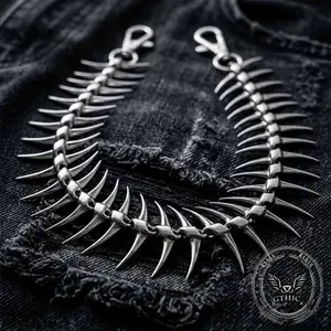 GTHIC Dark Punk Skeleton Fishbone Spiked Alloy Pants Chain Cool Rock-Inspired Accessory for Parties Concerts or Everyday Styling