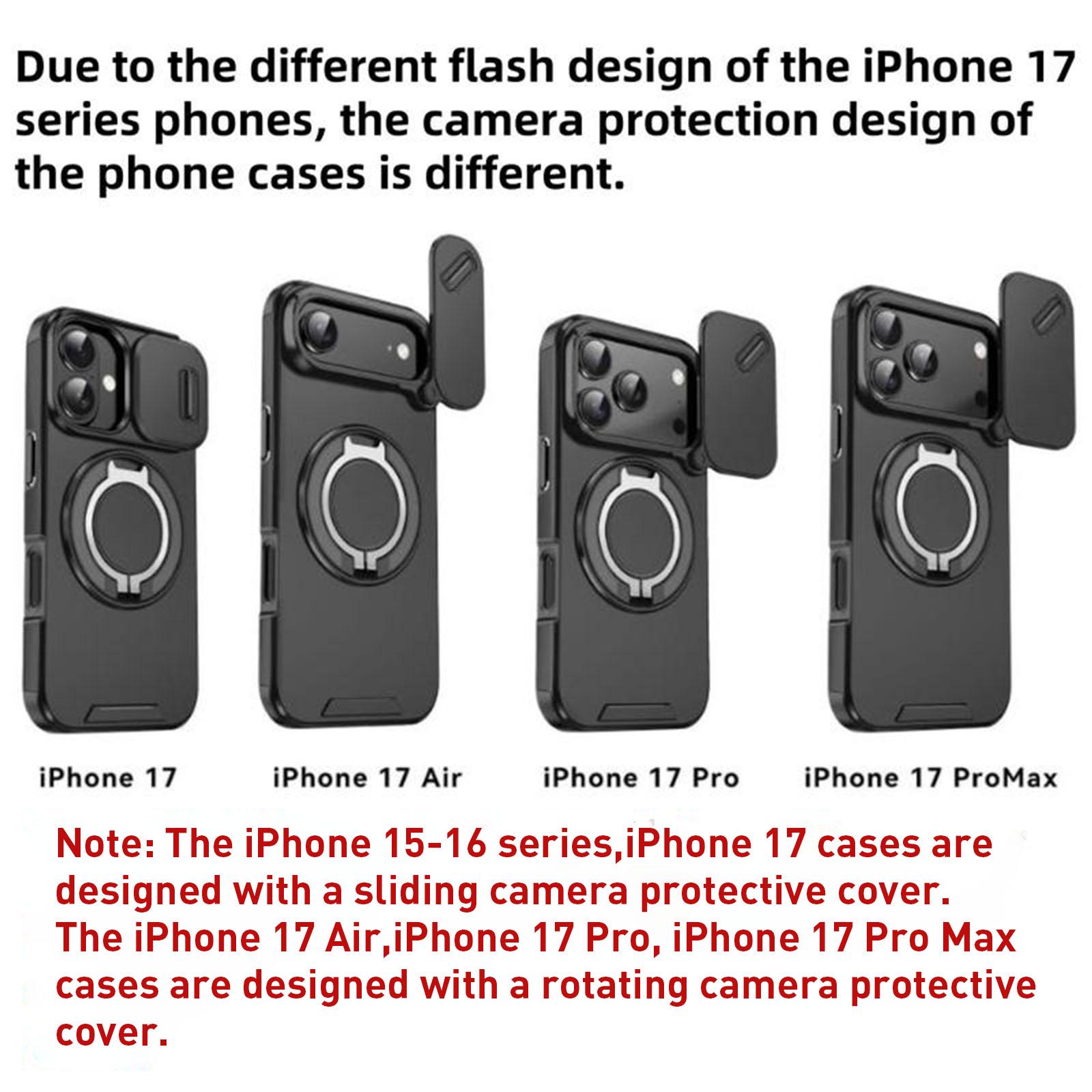 Case for iPhone 17 16 15 Pro Max 17 Air Plus with Slide Camera Lens Protection Cover, 360° Rotating Ring Kickstand, MagSafe Magnetic Holder, Military Grade Shockproof Protective Phone Cover