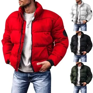 2025 Men's Winter Cotton Coat Cotton Coat Winter Coat Stand Up Collar Down Cotton Coat Thickened Men's Cotton Coat Menswear Jackets Long Sleeve Tops Beige Casual Plain