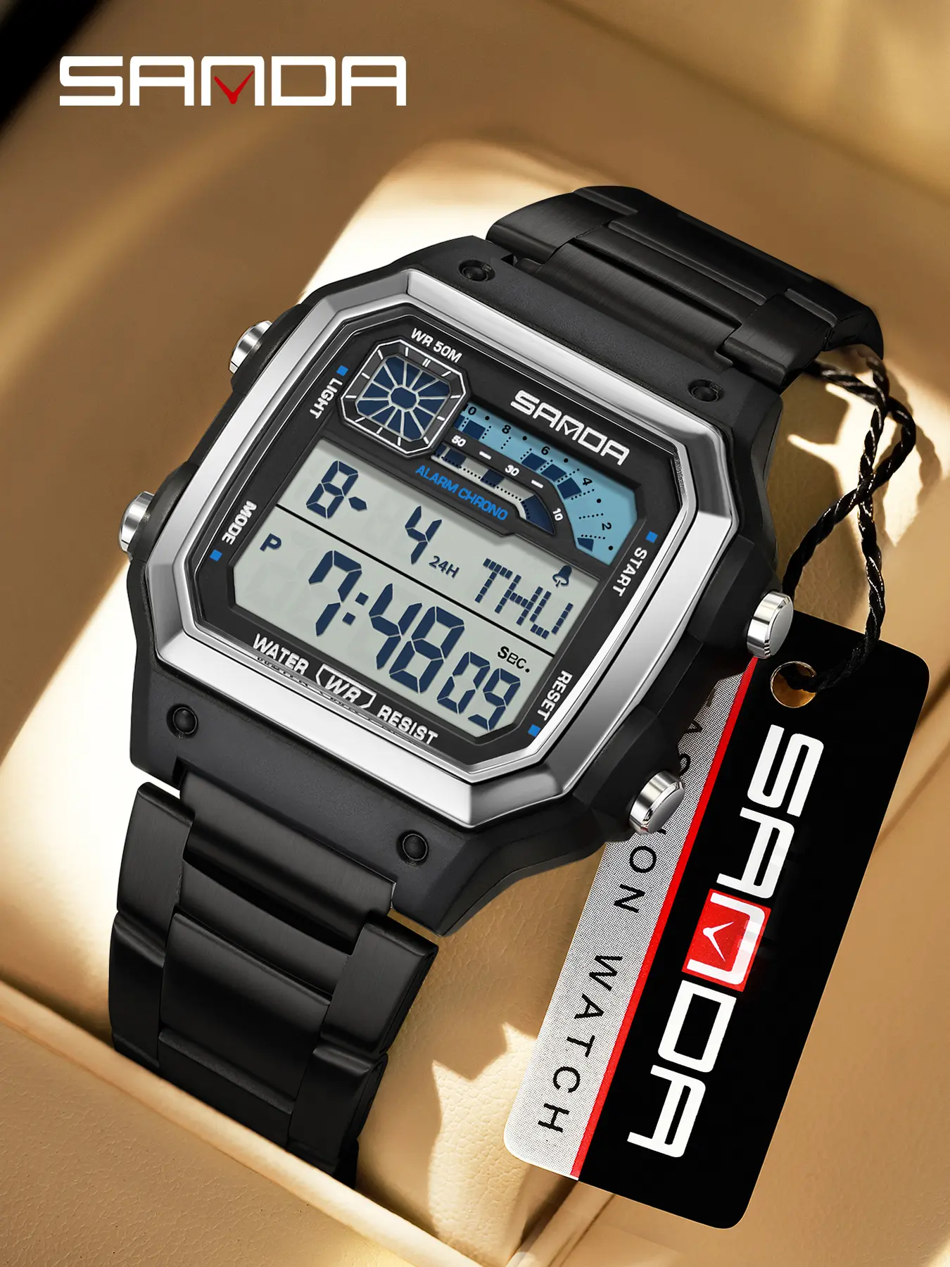 Sanda Multifunctional Luminous Waterproof Sports Watch, Lightweight Square Design for Men Women Students, Stylish Timepiece, Waterproof Wristwatch, Digital Watch