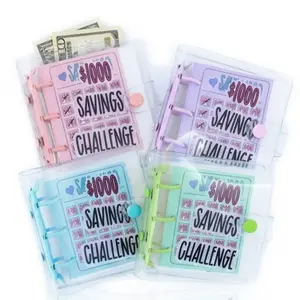 Mini savings Challenge folder, 1000-dollar savings challenge budget folder, with envelopes, portable for anytime deposit, savings challenge transparent folder notebook, office supplies, savings tracker journal