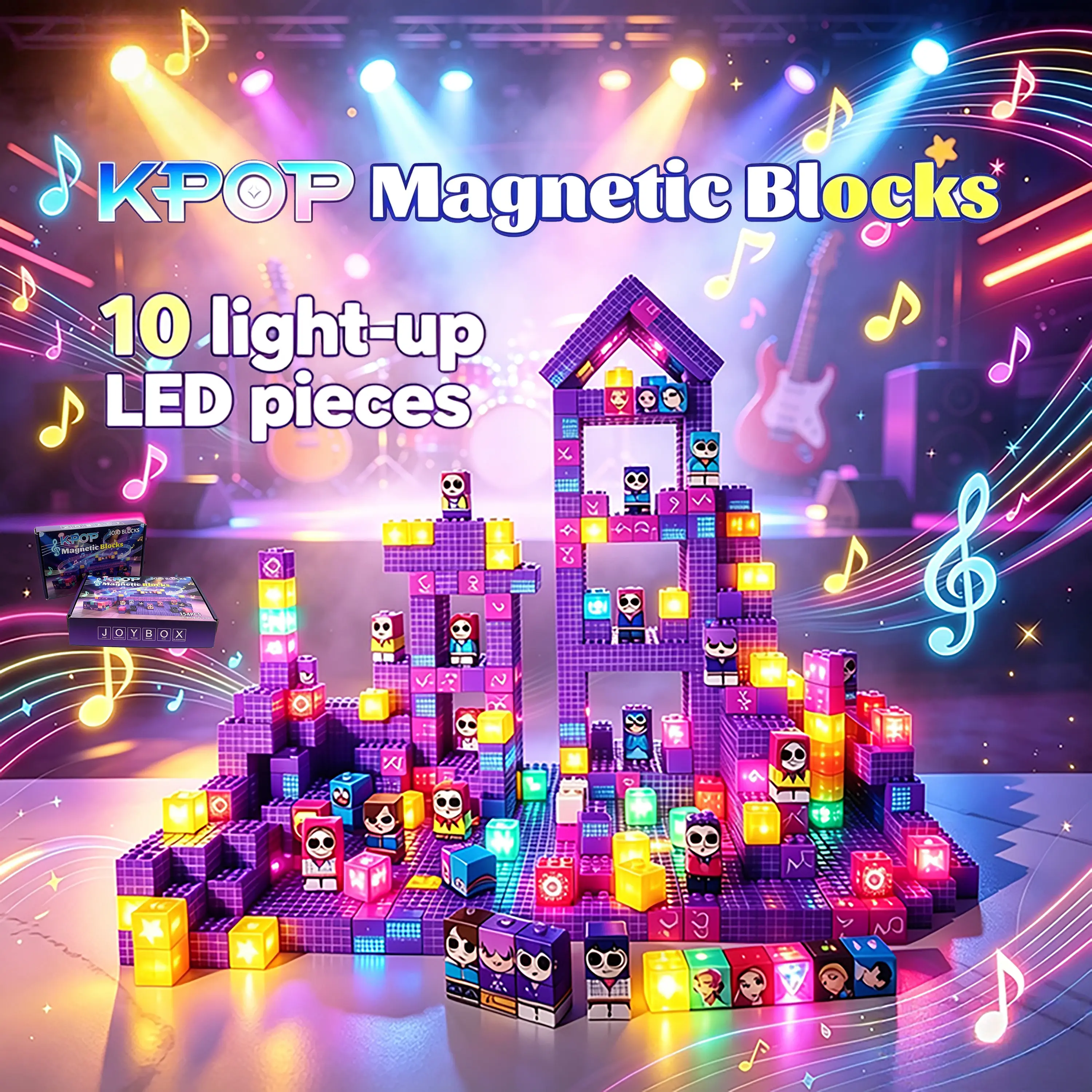Kpop Magnetic Building Set with Light-Up Blocks - 48pcs Model Building Kits, DIY Playset with 8 Magnetic Contact Points, Little Gifts for Girls 10-12, Hands-On Skill-Boosting Children's Developmental Toy